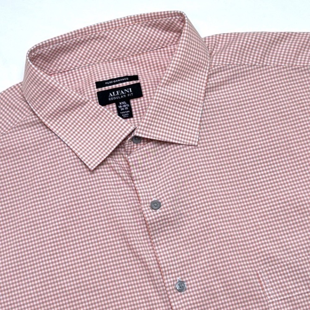 Alfani Men Performance Gingham Regular Fit Button Down Shirt Size XXL Pink White